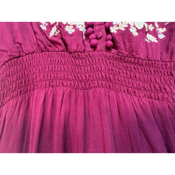 Andree By Unit Womens Embroidered Long Sleeves Maxi Dress Size L Burgundy Boho - Picture 8 of 16